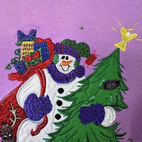 Vtg The Quacker Factory Christmas Tree Snowman Applique Long Sleeve T-Shirt Sz S - Picture 5 of 12